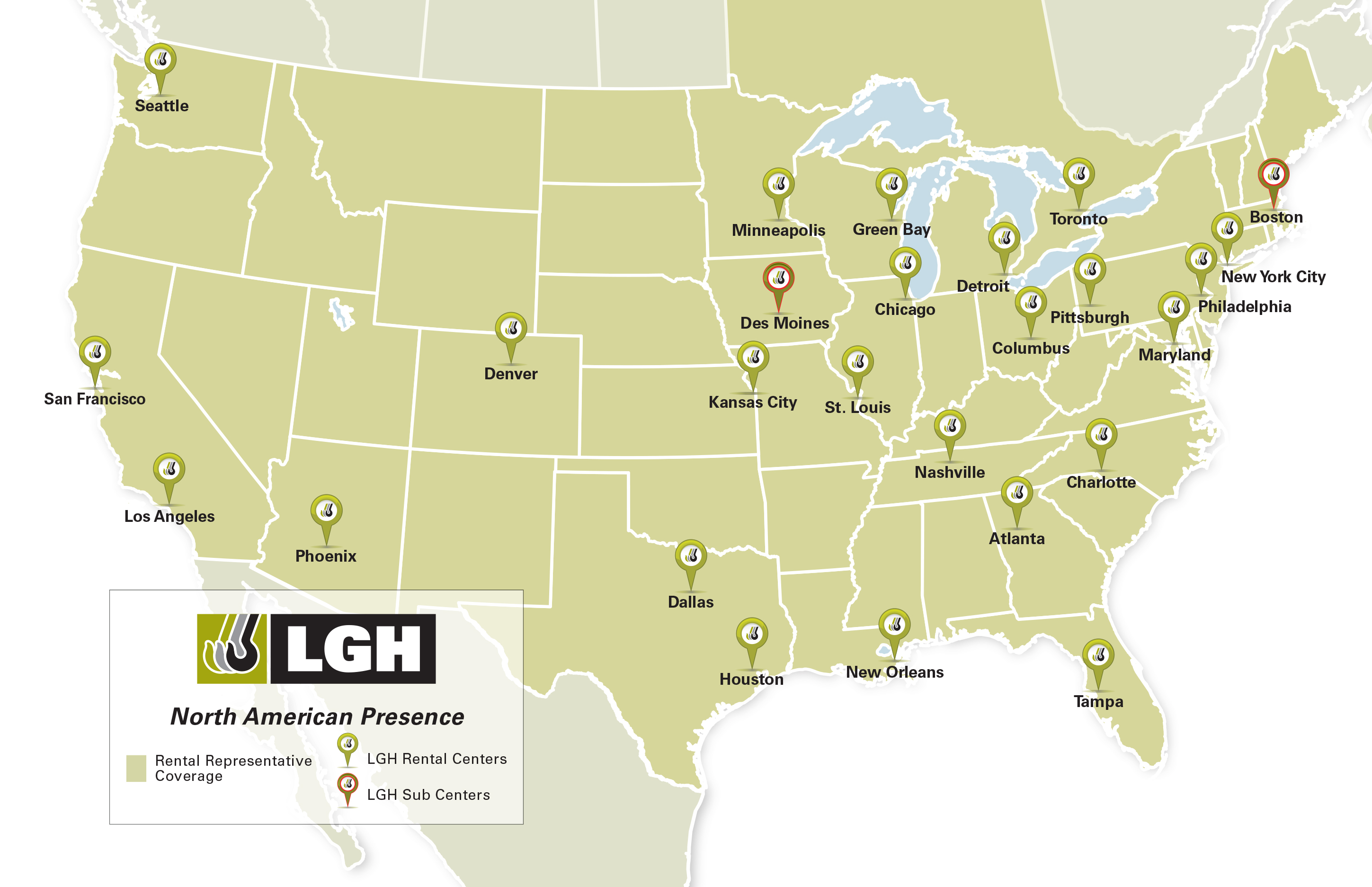 Map of LGH locations in North America.