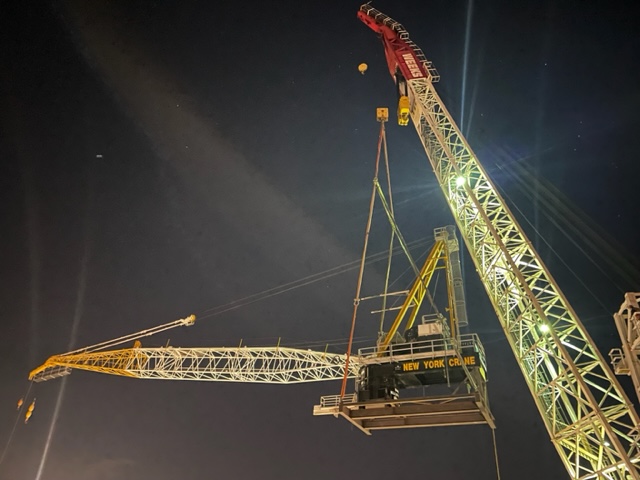 Jobsite picture of LGH rigging helping lift a tower crane in New york City.